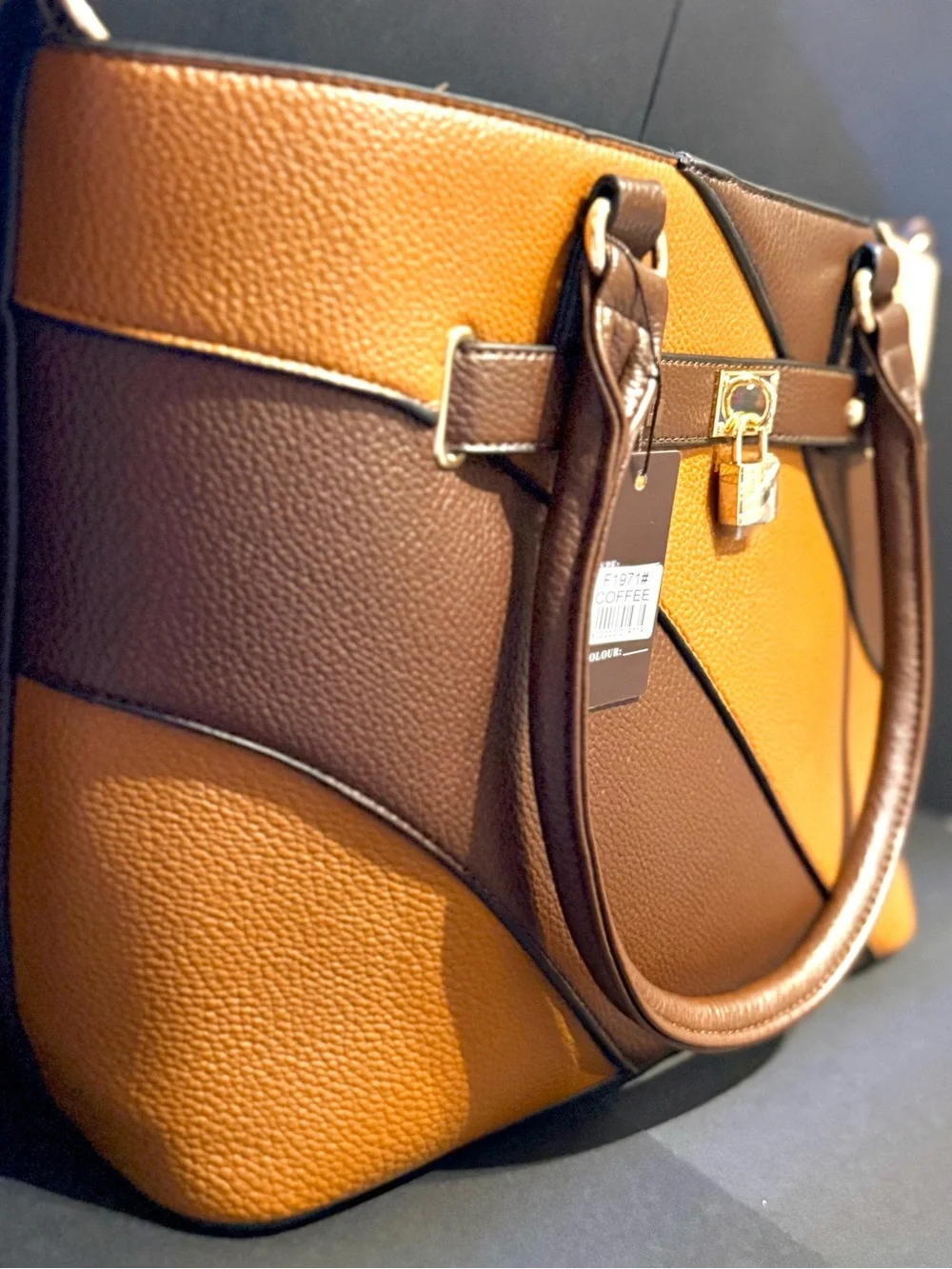 Tri-Tone Brown, Tan & Cream Colorblock Satchel